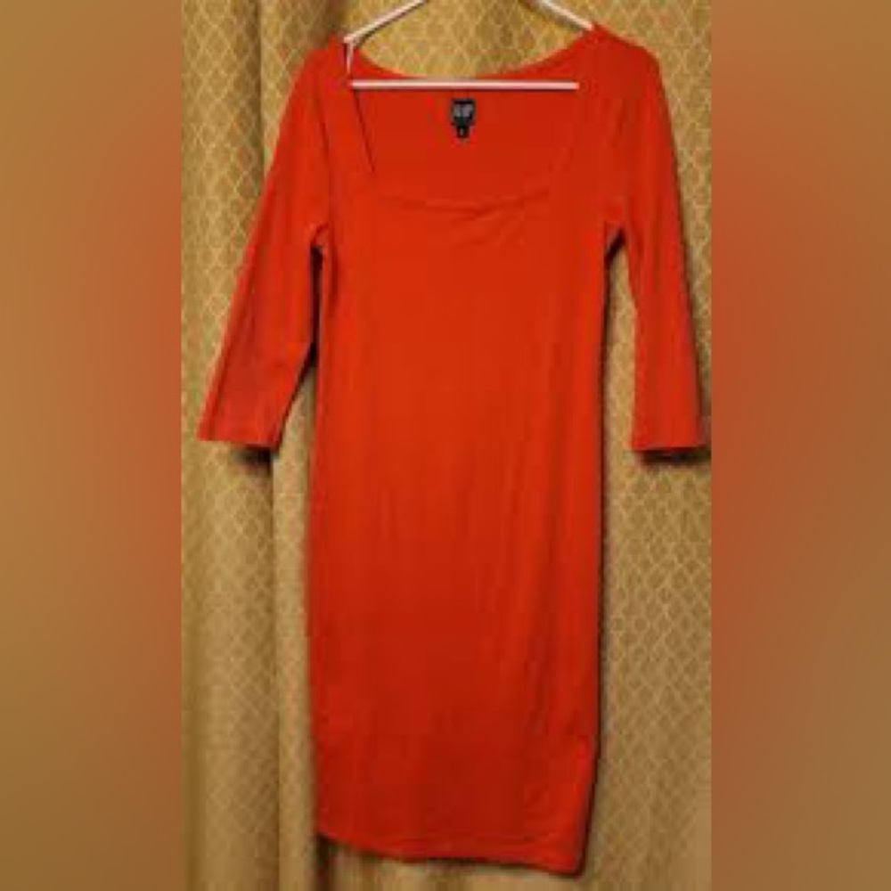 GAP Orange Sheath Dress Square Neck 3/4 Sleeve